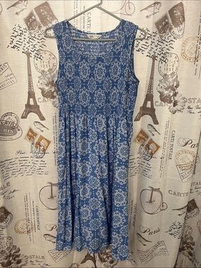 croft & barrow smocked Blue Printed Midi Dress